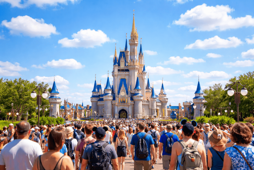 tourists visiting Disney Orlando near Kissimmee travel destination