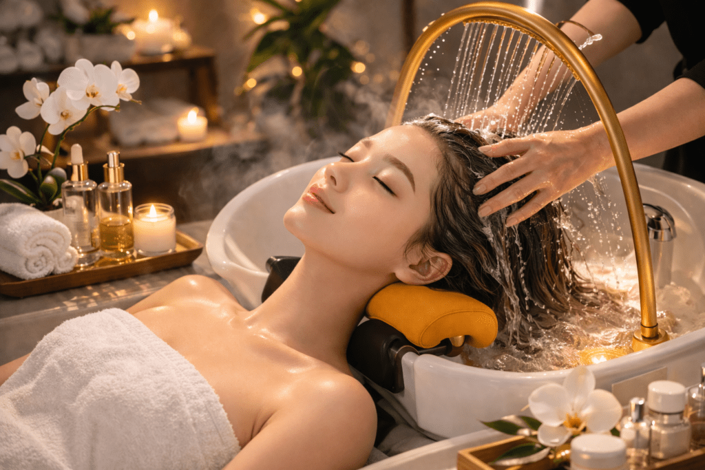 Japanese head spa treatment in Orlando for scalp relaxation and stress relief