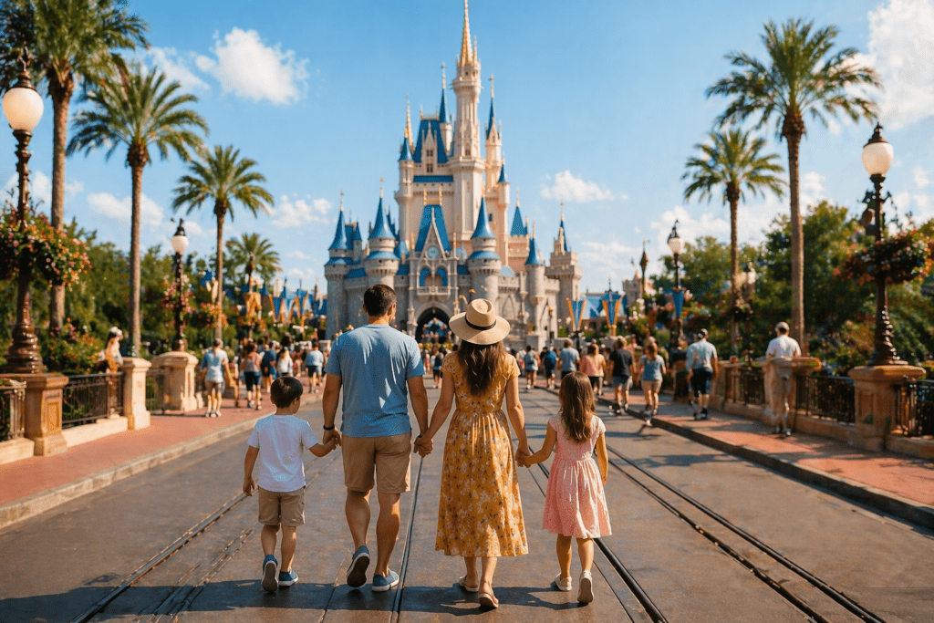 Family visiting Disney in Orlando during a vacation travel experience