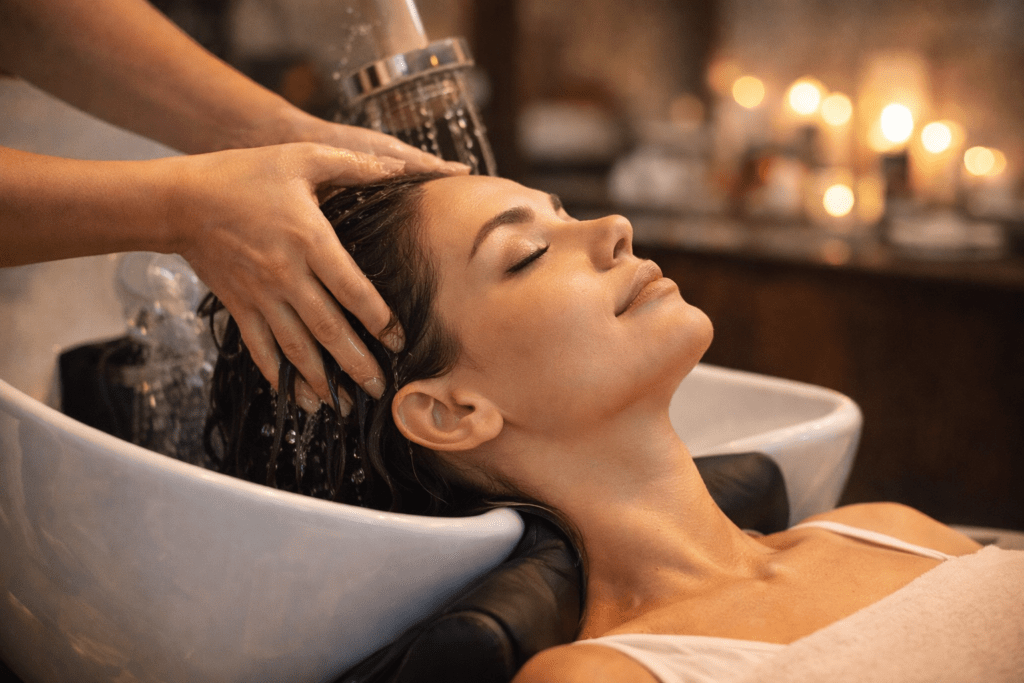 Relaxing head spa treatment in Orlando for tired travelers after a long day at theme parks
